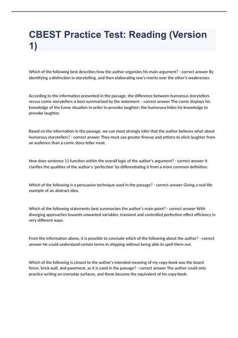 CBEST Practice Test Reading (Version 1) fully solved 2023 - CBEST ...