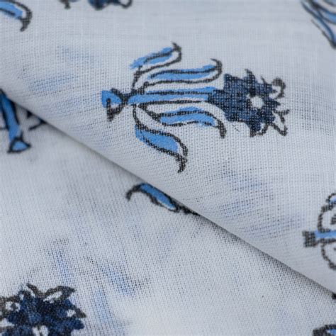 Blue Floral Block Print Jaipur Cotton Fabric at Affordable Price – DMAASA