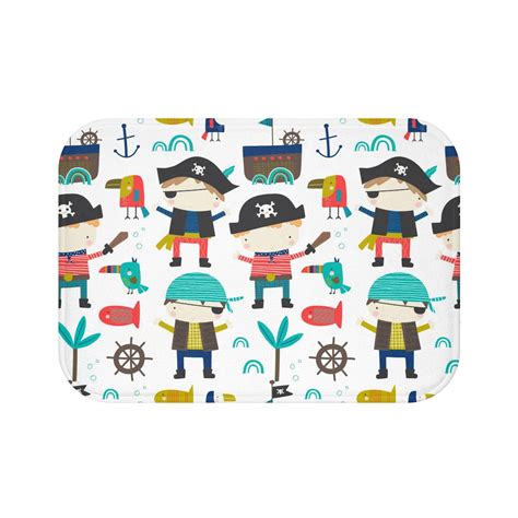 Pirates Kids Bath Mat, Pirate Ship Parrot Fish Boy Kids Bathroom Mat ...