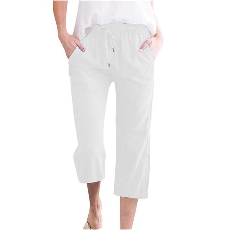 DJskiyers Womens Plus Size Linen Pants Straight Leg Capri Pants ...