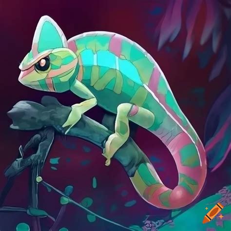 Intricately designed Pokemon with a magical cameleon-inspired appearance on Craiyon