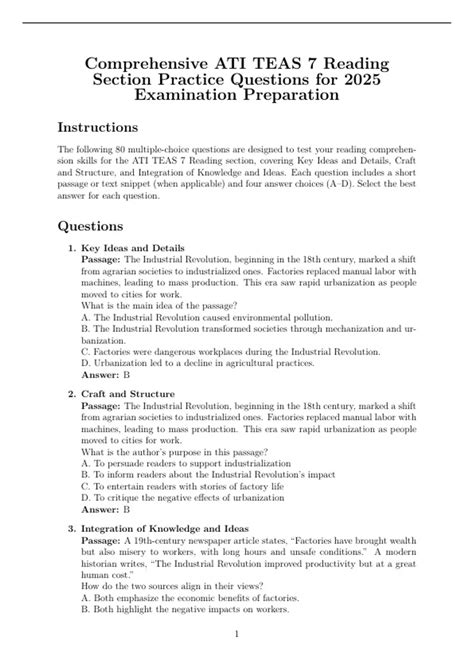 ATI TEAS 7 Reading – 2025 Comprehensive Practice Questions with Answers ...