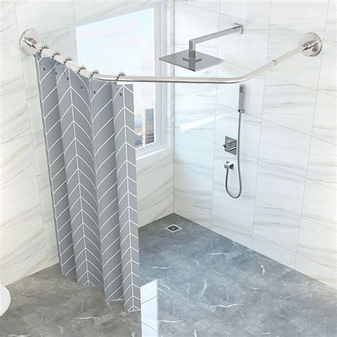 Adjustable Stainless Steel Corner Shower Curtain Rod, Curved Bathroom ...