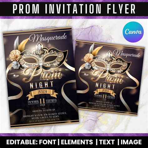 Prom Invitation Template, Prom Masquerade Theme Flyer, Prom Send Off, Prom Masquerade Party ...