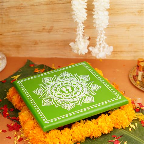 Green Aipan Laxmi Charan Pooja chowki 11x11 inch – ServDharm