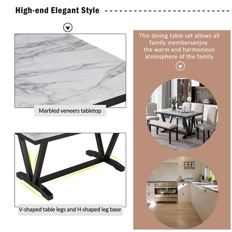 Buy 6 Piece Dining Table Set, Modern Style 6-Person Dining Table with 4 ...