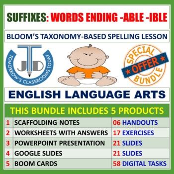 SUFFIXES - WORDS ENDING -ABLE AND -IBLE: BUNDLE by JOHN DSOUZA | TPT