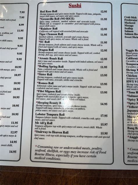 Menu at Konnichiwa restaurant, Florence
