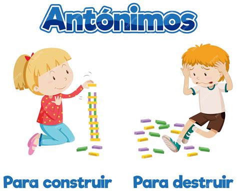 Free Vector | Education antonyms building and destroying in spanish ...