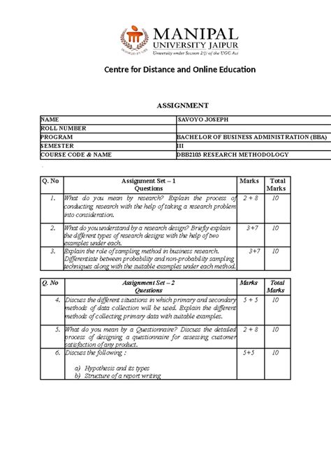 Assignment DBB2103 BBA 3 Set 1 and 2 April 2024 - Centre for Distance ...