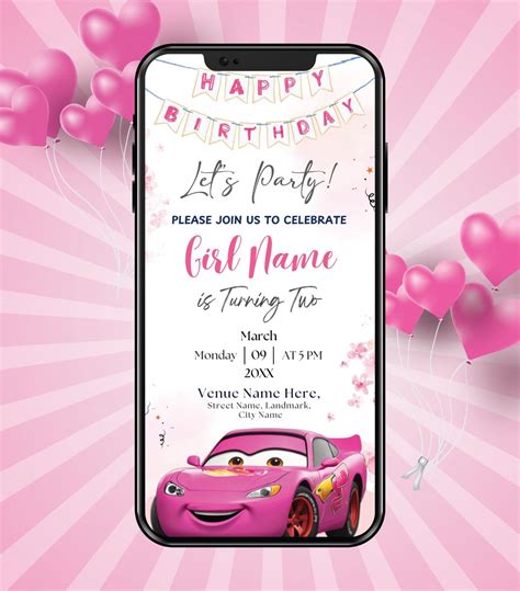 Pink Race Car Birthday Party Invitation | Digital Racing Theme Birthday ...