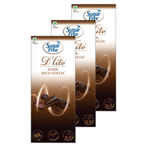 Sugar Free D'lite Rich Cocoa Dark Chocolate Bar, 80 Grams (Pack of 3 ...