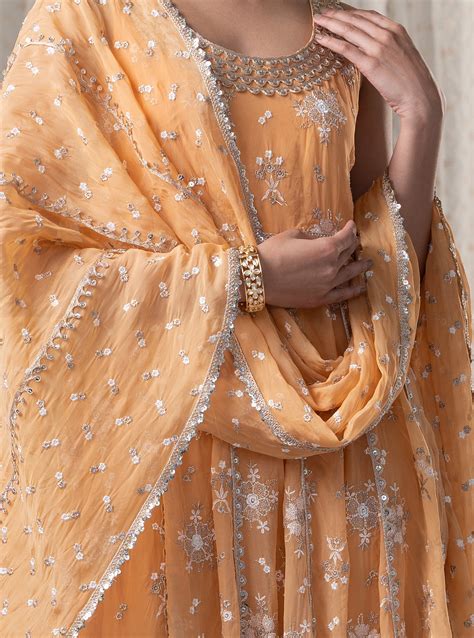 Kesariya Organza Orange Anarkali Kurta Set
