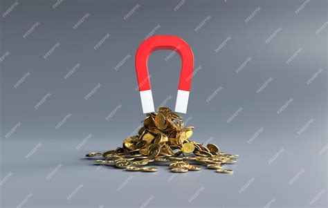 Premium Photo | Magnet is attracting gold coins