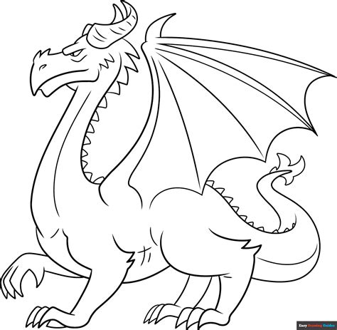 Dragon Outline Coloring Page | Easy Drawing Guides