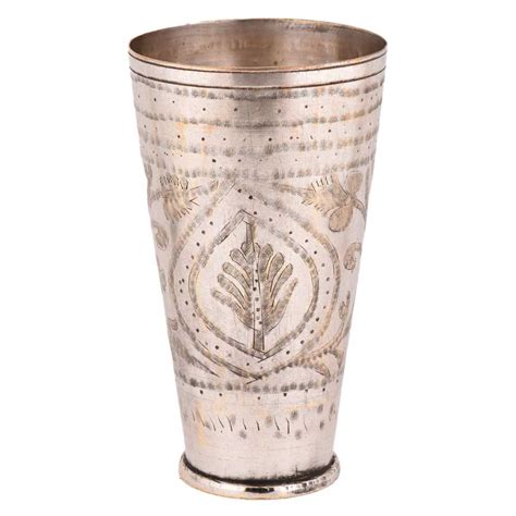 Brass Central Flower Carved Brass Lassi Glass