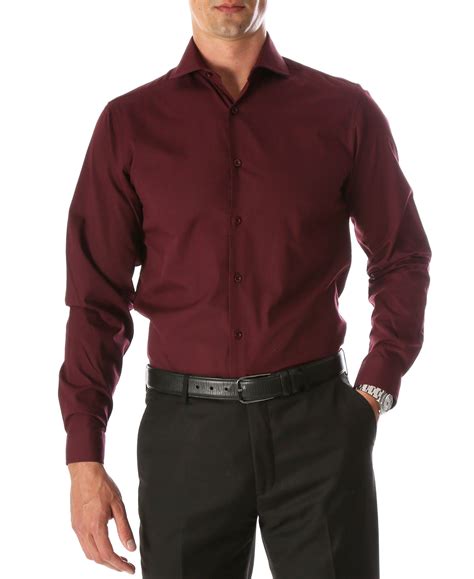 Leo Burgundy Mens Slim Fit Cotton Shirt - 14.5 S 32-33 | Burgundy dress ...