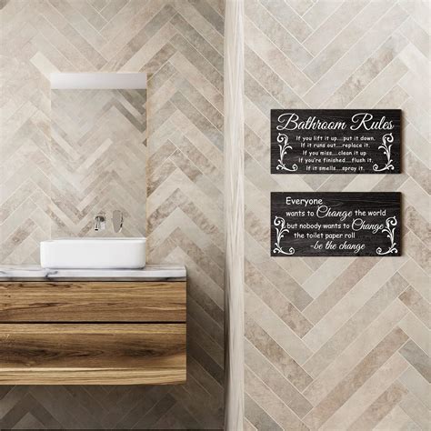 Buy Jetec 2 Pieces Bathroom Wall Decor Bathroom Rules Flower Wall Art ...