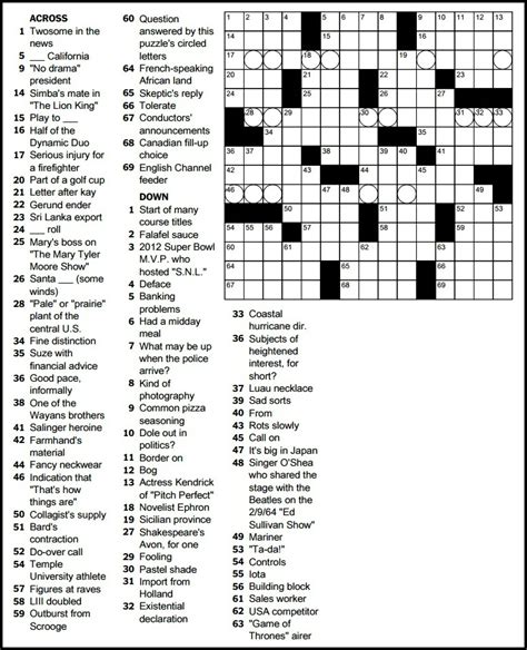 Printable New York Times Crossword Puzzle - Jace Printable