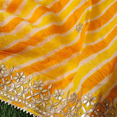 Yellow Leheriya Pure Tussar Silk Gotta Patti Saree – Khinkhwab