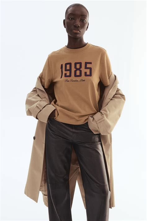 Women's Light brown/1985 Printed cotton T-shirt | H&M IN