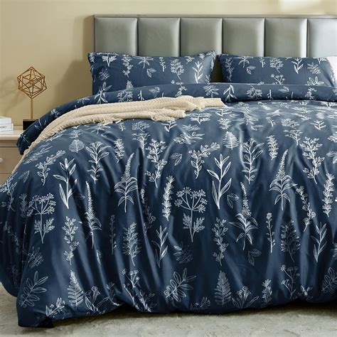 Amazon.com: MUXHOMO Duvet Cover Full Size, Reversible Floral Navy Duvet ...