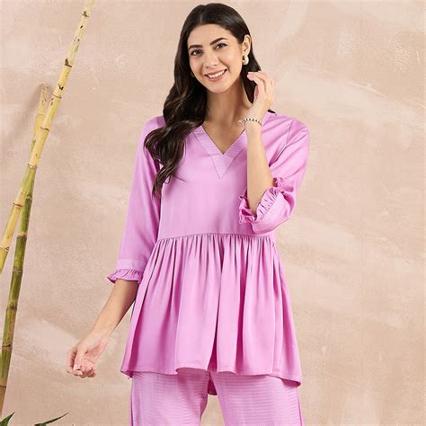 Purple Herringbone V-Neck Peplum Top – First Resort by Ramola Bachchan