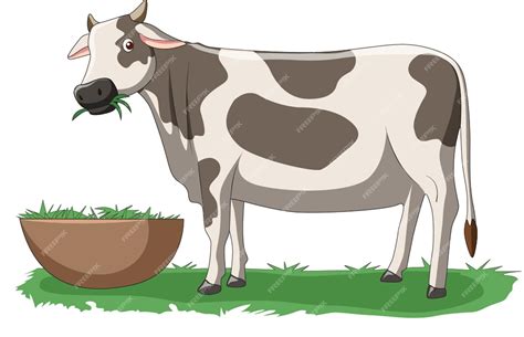 Vectorillustratie die koe toont die gras eet | Premium Vector