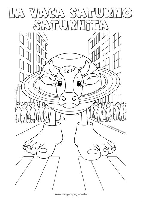 La Vaca Saturno Saturnita – Brainrot – Colorir 04 | Imagens PNG