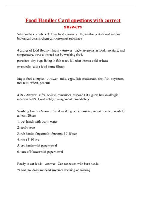 Food Handler Card questions with correct answers - Food handler - Stuvia US