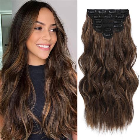Amazon.com : Fliace Highlight balayage dark brown Hairpieces, Natural ...