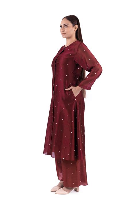 Brick Round Neck Dot Dress Co-ord With Scraf – Khat Clothing