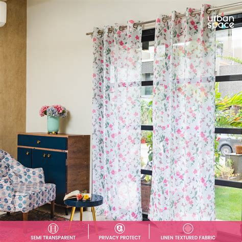 Buy Floral Pink Sheer Printed Curtain for Living Room | Urban Space