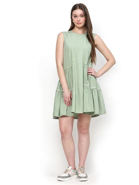 Buy Raha Rayon Western Dress (Sage Green) from Kelin