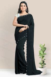 Georgette Plain Black And Half White Saree