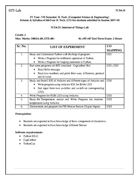 IOT Lab Experiments - 7CS4-21: Practical Guide for BTU & RTU - Studocu