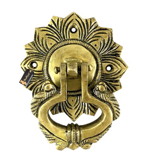 Two Moustaches Ethnic Carving Peacock Over Ring Brass Door Knocker ...