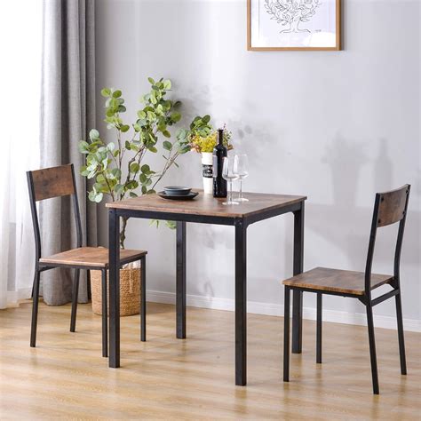 Buy Dining Table and 2 Chairs Wooden Steel Frame Industrial Style Retro ...