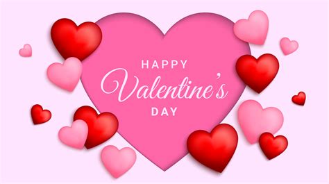 Pink valentines day background. 3d red and pink heart shape. Horizontal ...