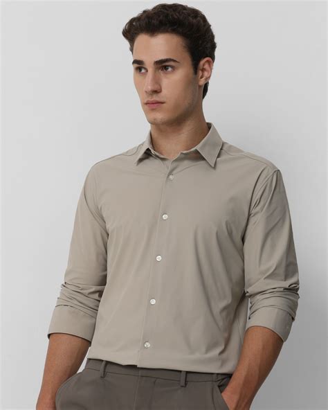 Buy Stone Stretch Plain Slim Fit Casual Shirt Online at Muftijeans