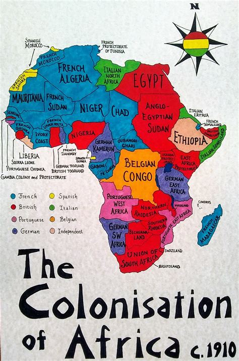 Hand drawn map of Africa's colonisation by the pale invaders. Circa 1910. 11x17 print on aged ...