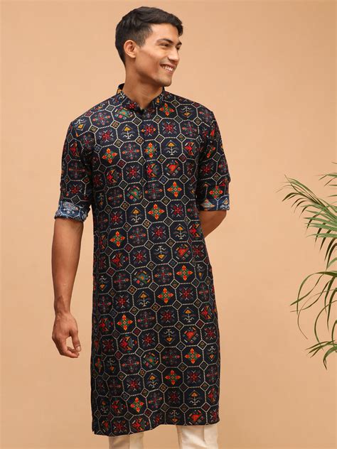 Men's Blue Printed Rayon Kurta – vastramay