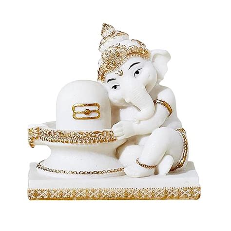 White Ganesha with Shiva Lingam Resin Idol – Karigaari India