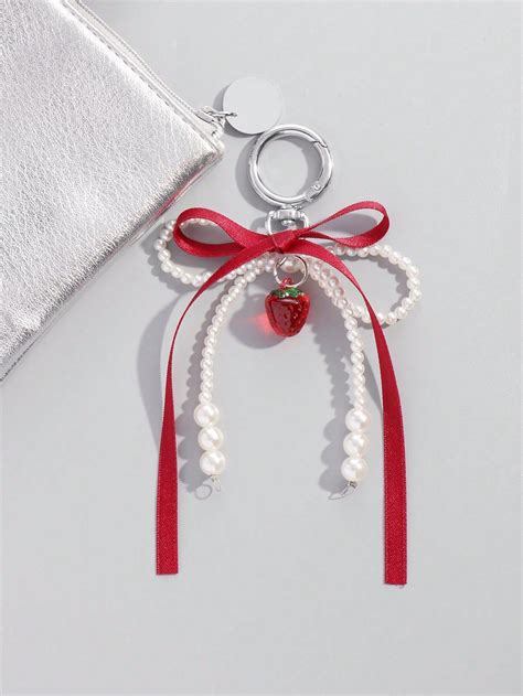 1pc INS Korean Style Elegant Handmade Beaded White Faux Pearl, Red ...