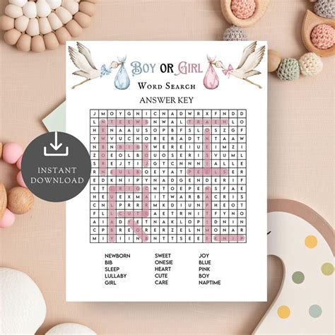 It's a Girl Puzzle, Gender Reveal Word Search Activity, Baby Shower ...