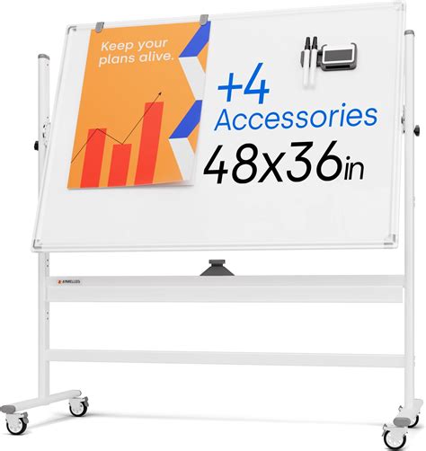 Rolling Dry Erase Board 48 x 36 - Large Portable Magnetic Whiteboard ...
