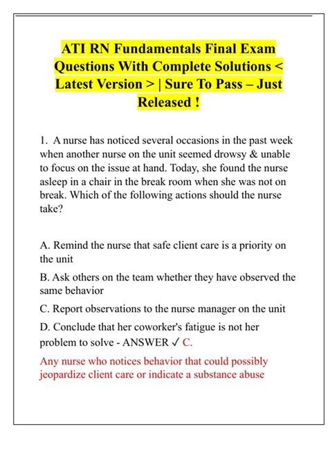 ATI RN Fundamentals Final Exam Questions With Complete Solutions Latest ...