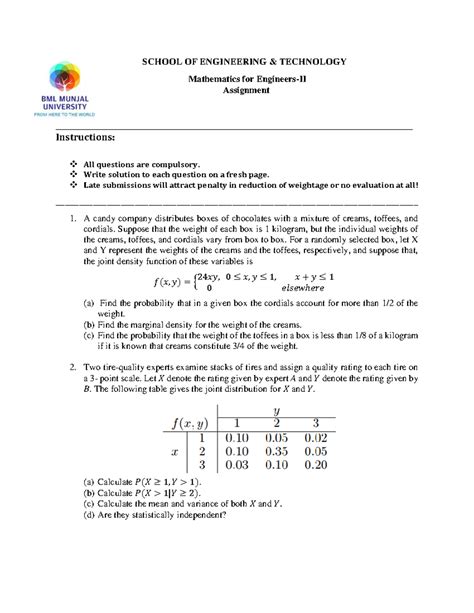 MFE-2 Assignment probabilty and statistics assignment - SCHOOL OF ...