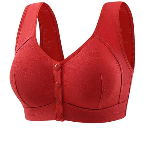 Amidoa Full Coverage Bras for Women Red Front Closure Wireless Wide ...