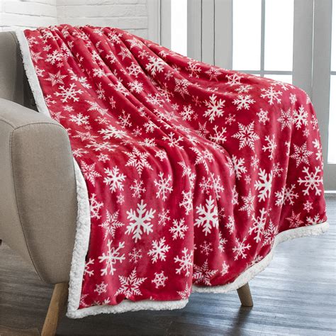 PAVILIA Christmas Sherpa Throw Blanket | Red Snowflake, Warm, Cozy ...